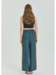 Navy Blue Women's Plus Size Trousers with Elastic Waist Belt Detail 4619